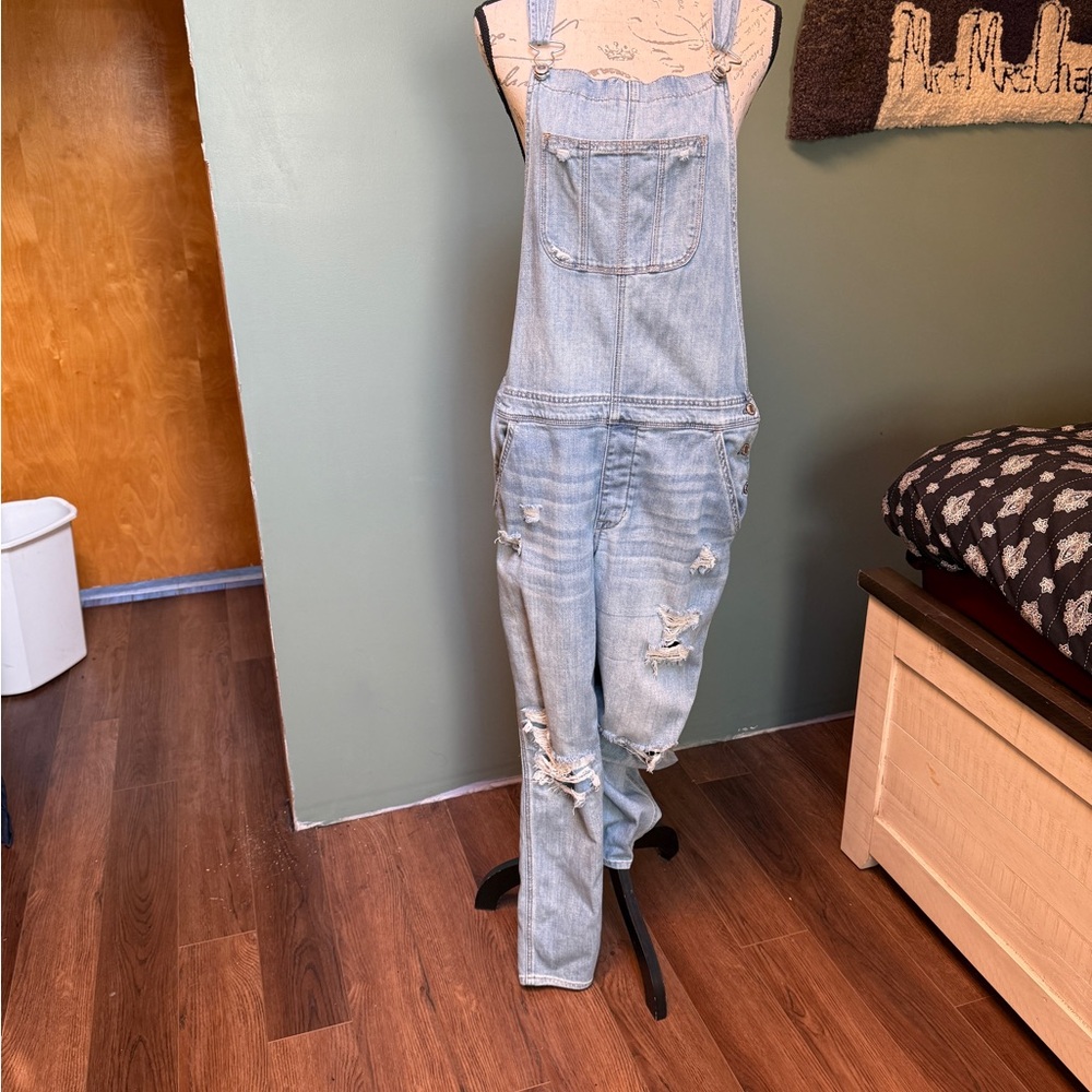 Distressed Light Wash Denim Overalls